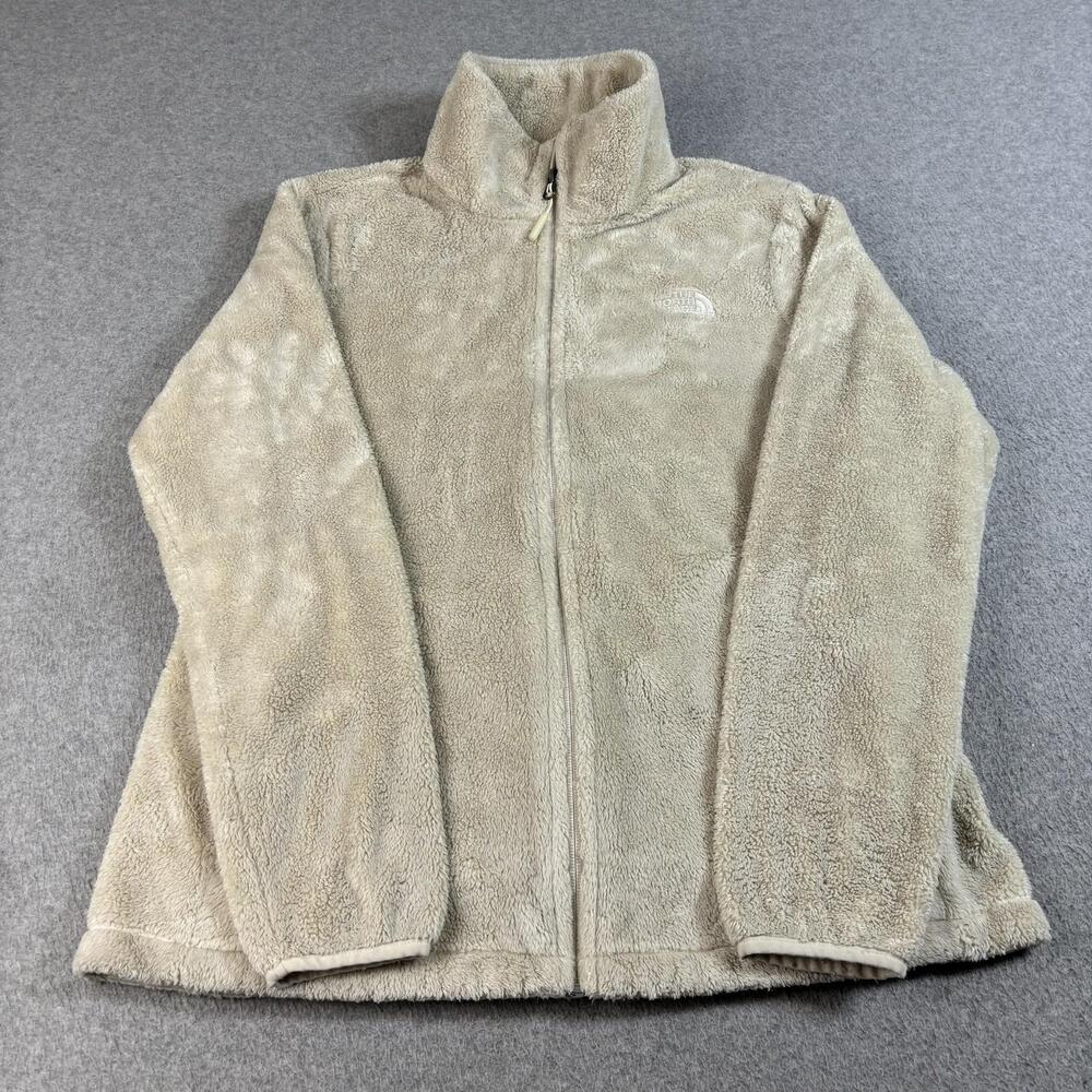 Large Beige Fleece Plush Full Zip Outdoor Hiking
